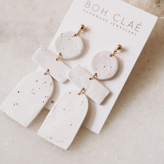 Fendie White Drop Earrings statement Earrings lightweight chunky