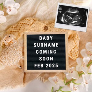 Faire-part de grossesse - fichier numérique | faire-part bébé | Bientôt personnalisé | Nom de famille | Échéance | Naissance du bébé | Cadeau de grossesse
