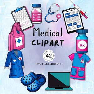 Medical Clipart Bundle – 42 PNG Healthcare Graphics – Doctor Nurse Hospital Clip Art – Transparent Background