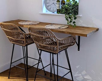 Reclaimed Wood Wall Mounted Breakfast Bar | Space Saving Dining Table, Worktop Shelf