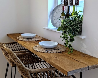 Reclaimed Wood Breakfast Bar, Wall Mounted Table, Rustic Dining Worktop, Scaffolding Desk
