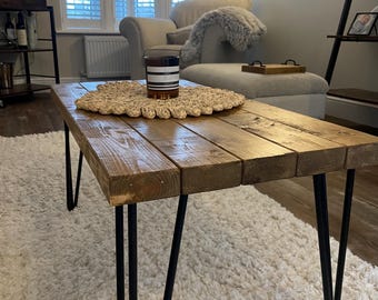 Rustic Reclaimed Wood Coffee Table with Hairpin Legs
