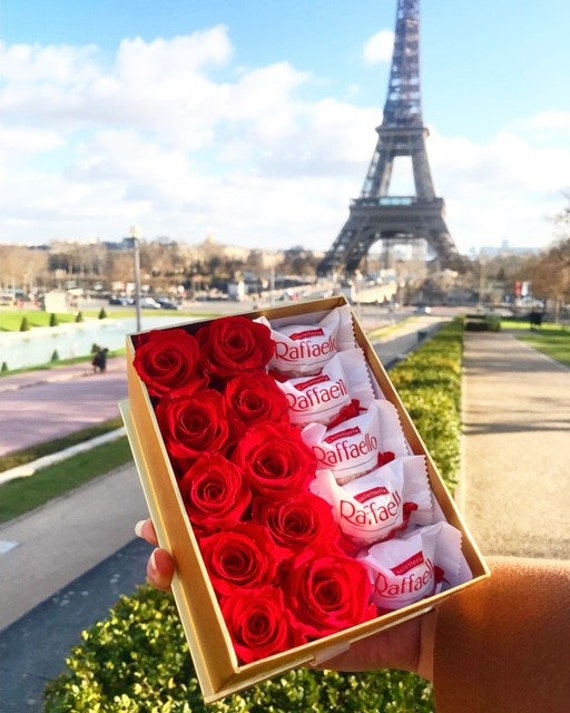 Coffret Roses Éternelles et Chocolat, Boîtes Coffret de Rose, Box Rose Rouge, Cadeau Noël, Femme