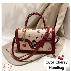 Stylish Women's Cherry Print Handbag – Red & White Kawaii