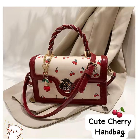 Stylish Women's Cherry Print Handbag – Red & White Kawaii