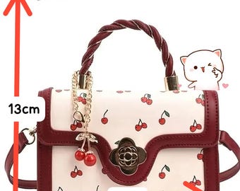 Stylish Women's Cherry Print Handbag – Red & White Kawaii