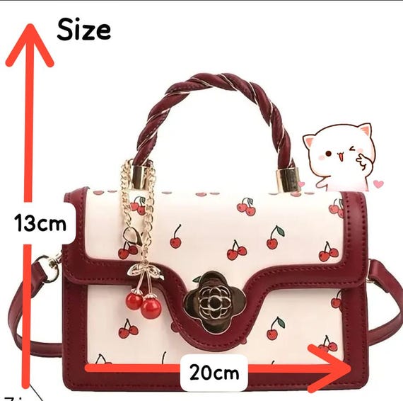 Stylish Women's Cherry Print Handbag – Red & White Kawaii