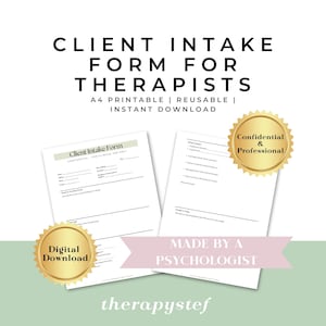 Client Intake Form for Therapists – Printable A4 PDF | Counselling, Coaching, Mental Health, Private Practice