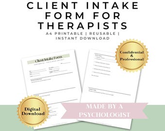 Intakeformulier cliënt voor therapeuten – afdrukbare pdf op A4-formaat | Counseling, coaching, geestelijke gezondheid, privépraktijk