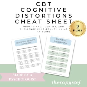 Cognitive Distortions Worksheet – Printable CBT Tool | Psychoeducation Handout | Therapy PDF for Clients, Adults, & Mental Health Pros