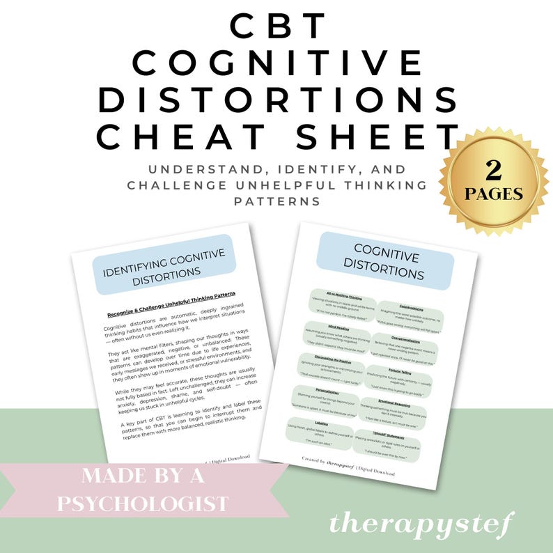 Cognitive Distortions Cheat Sheet – CBT Therapy Tool (digital Download ...