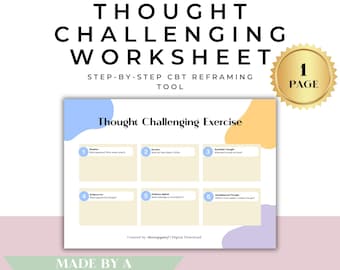 CBT Thought Record Worksheet | Anxiety & Negative Thought Challenging (PDF)