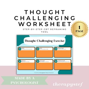 CBT Thought Record Worksheet | Anxiety & Negative Thought Challenging Printable | Mental Health Therapy Worksheet | Instant Download PDF