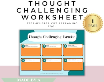 CBT Thought Record Worksheet | Negative Thought Challenging (PDF)