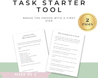 Feuille de démarrage des tâches TDAH | L'astuce en 2 minutes | Imprimable Motivation Boost PDF