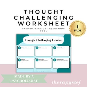 CBT Thought Record Worksheet | Anxiety & Negative Thought Challenging Printable | Mental Health Therapy Worksheet | Instant Download PDF