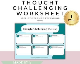 CBT Thought Record Worksheet | Anxiety, Negative Thought Reframing (PDF)