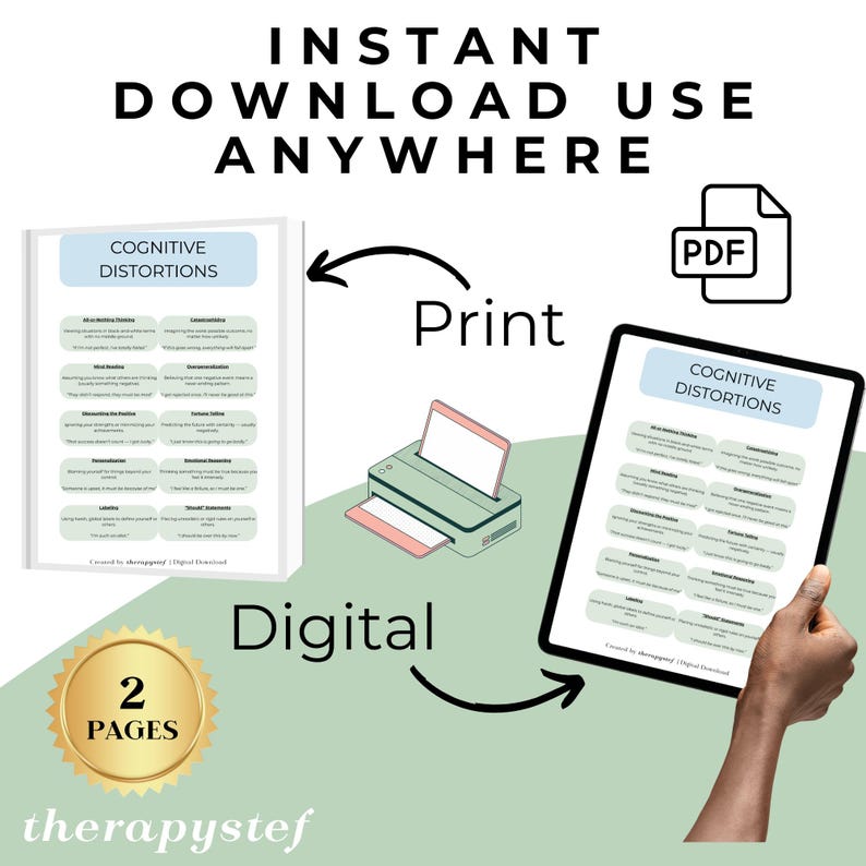 Cognitive Distortions Cheat Sheet – CBT Therapy Tool (digital Download ...