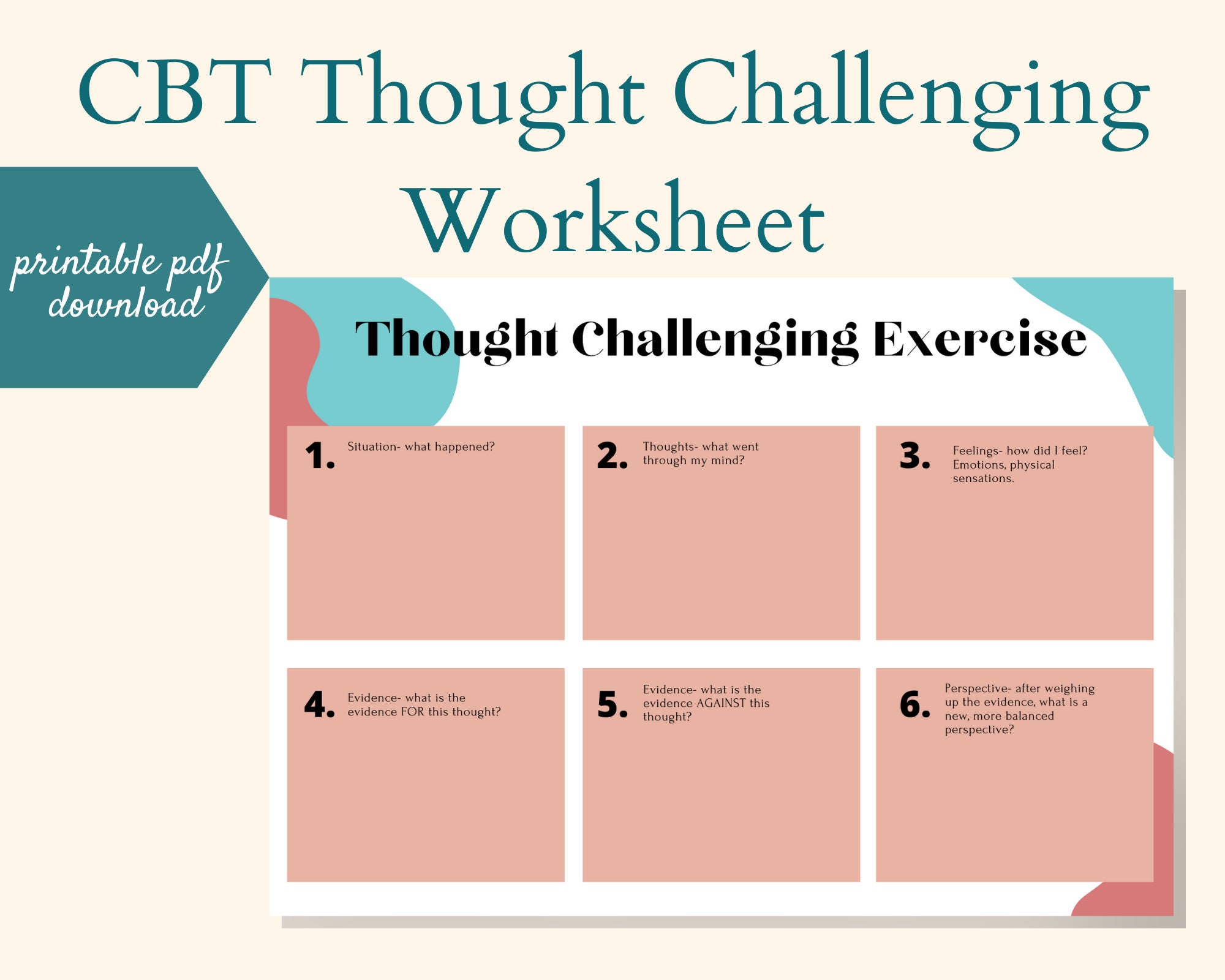 Cbt Self Help Worksheets CBT Worksheets Printable/instant Download Cognitive - Etsy UK