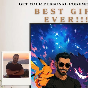Custom Pokemon Cartoon Portrait, Pokemon card, poke trainer, pokemone gift idea, turn me pokemon, personalize pokemone, pokemone t-shirt
