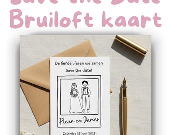 Save the Date Bruiloft Kaart – Gepersonaliseerde Digitale Trouwkaart met Polaroid Illustratie | Wedding invite Nederlands