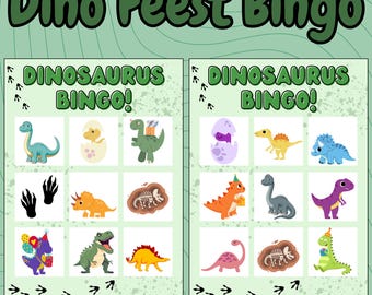 Dino Feest Bingo – Kinderfeestje Spel Dino Thema | Digitale Download Nederlands jongen