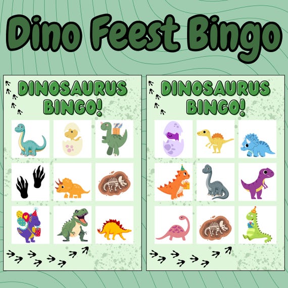 Dino Feest Bingo – Kinderfeestje Spel Dino Thema | Digitale Download Nederlands jongen