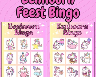 Eenhoorn Feest Bingo | Kinderfeestje Spel Eenhoorn Thema | Digitale Download Nederlands meisje