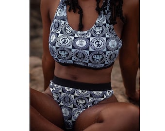 Adinkra Spandex Bikini : Frauen gepolsterter BH-Badeanzug-Fitness tragen sexy afrikanische kurvige Mode HectorsDesign