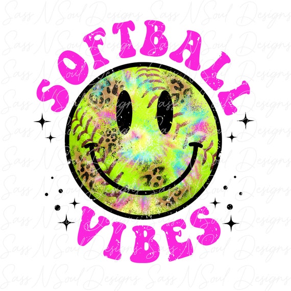 Softball Vibes Smiley Face Sublimation Png Etsy