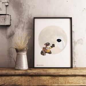 Wall-e and Eve jubileumposter - op Pixar geïnspireerde wenskaarten, Wall-e and Eve Card, Walle and Eve Art, op Disney geïnspireerde kaart, liefdeskaart