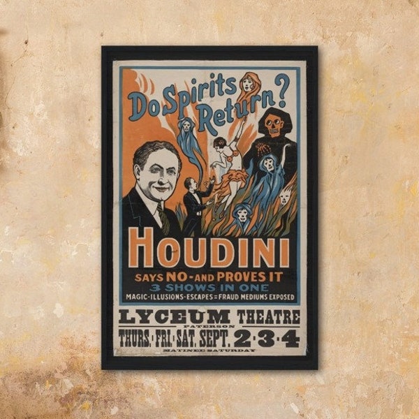 Houdini Magic Show 1909 Framed Poster, Halloween Poster, Hanging Wall Art