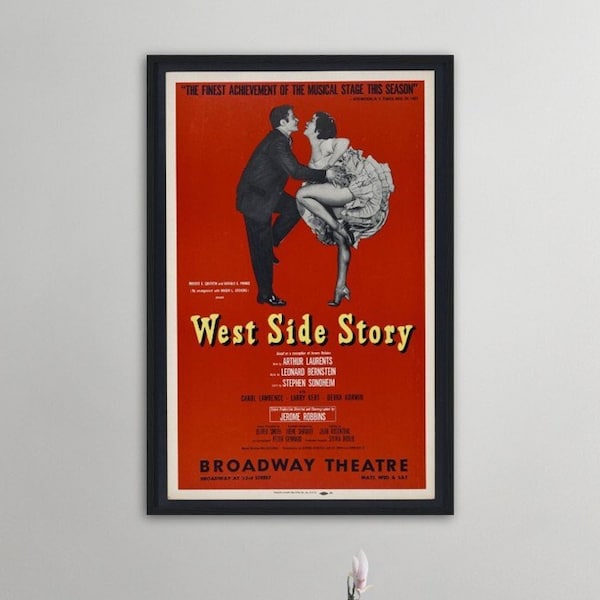 West Side Story, 1958 Vintage Framed Poster, Hanging Wall Art, Theater Lovers Gift