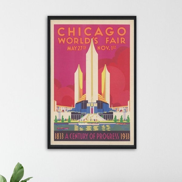 Chicago 1933 World's Fair, Vintage Framed Poster, Hanging Wall Art