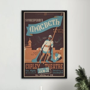 Macbeth, 1930s Vintage Framed Poster, Shakespeare, Hanging Wall Art, Home Decor, Theater Lovers Gift