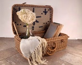 1950s Vintage Picnic Basket, Hamper rustic display piece