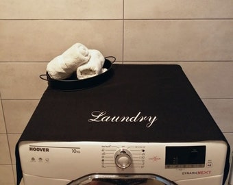 HomePrepCo &quot;Laundry&quot; Embroidered Washing Machine Cover, Appliance Protective Cover Black