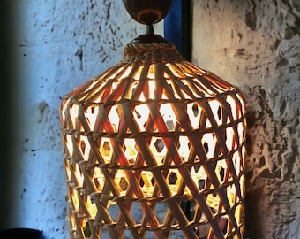 Handcrafted Wicker Pendant Light - Geometric Boho Lamp Shade