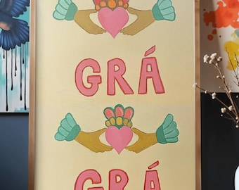 Gra et Claddagh impression | Impression d'amour | Impression d'art irlandaise A4 et A3 disponible
