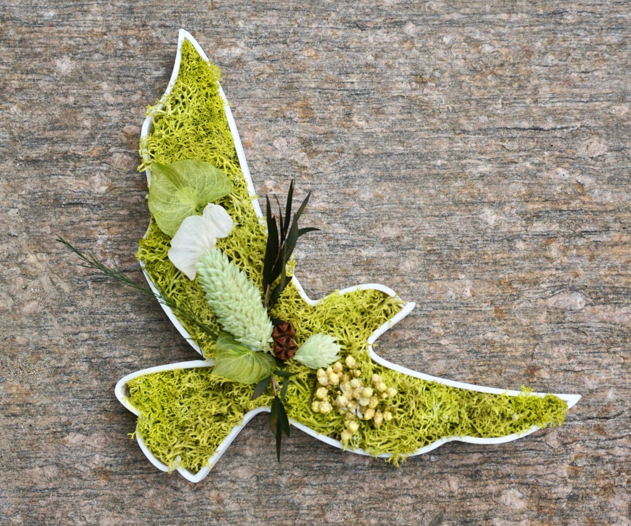 Décoration Murale/Oiseaux en Mousse Végétale Art Végétal Colombe Bird à Accrocher ou Poser