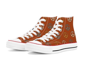 Hippie Flower Power Peace Sign Canvas High Top Sneaker Hippie Flower Power Peace Sign Canvas High Top Sneaker