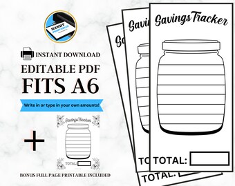 Editable A6 Savings Challenge, Savings Challenge Printable, Cash Budget Challenges, Savings Tracker Jar, Budget tracker, INSTANT DOWNLOAD