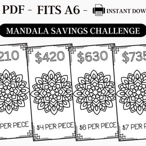 Savings Challenge Printable, Mandala Savings Challenge, A6 Savings Challenge, Cute Savings Challenge, Printable Savings, Fits A6, PDF