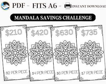 Savings Challenge Printable, Mandala Savings Challenge, A6 Savings Challenge, Cute Savings Challenge, Printable Savings, Fits A6, PDF