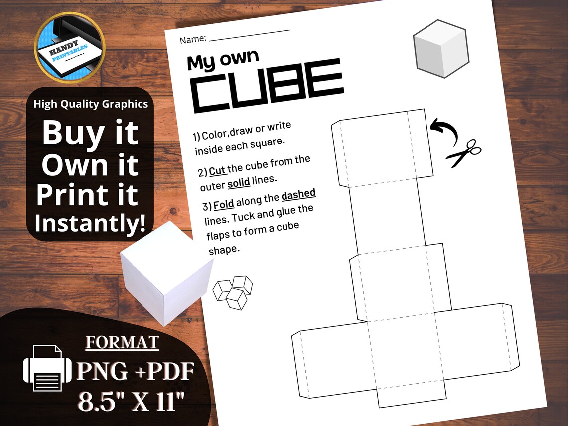 3D Paper Box Template, Small Cube Template, 3D Shape Printable, 3D ...