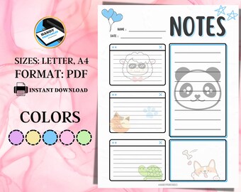 Kawaii Animal Notepaper Bundle W Resale rights – Cute Printable Notes Pages | Digital Planner Inserts | Aesthetic Stationery