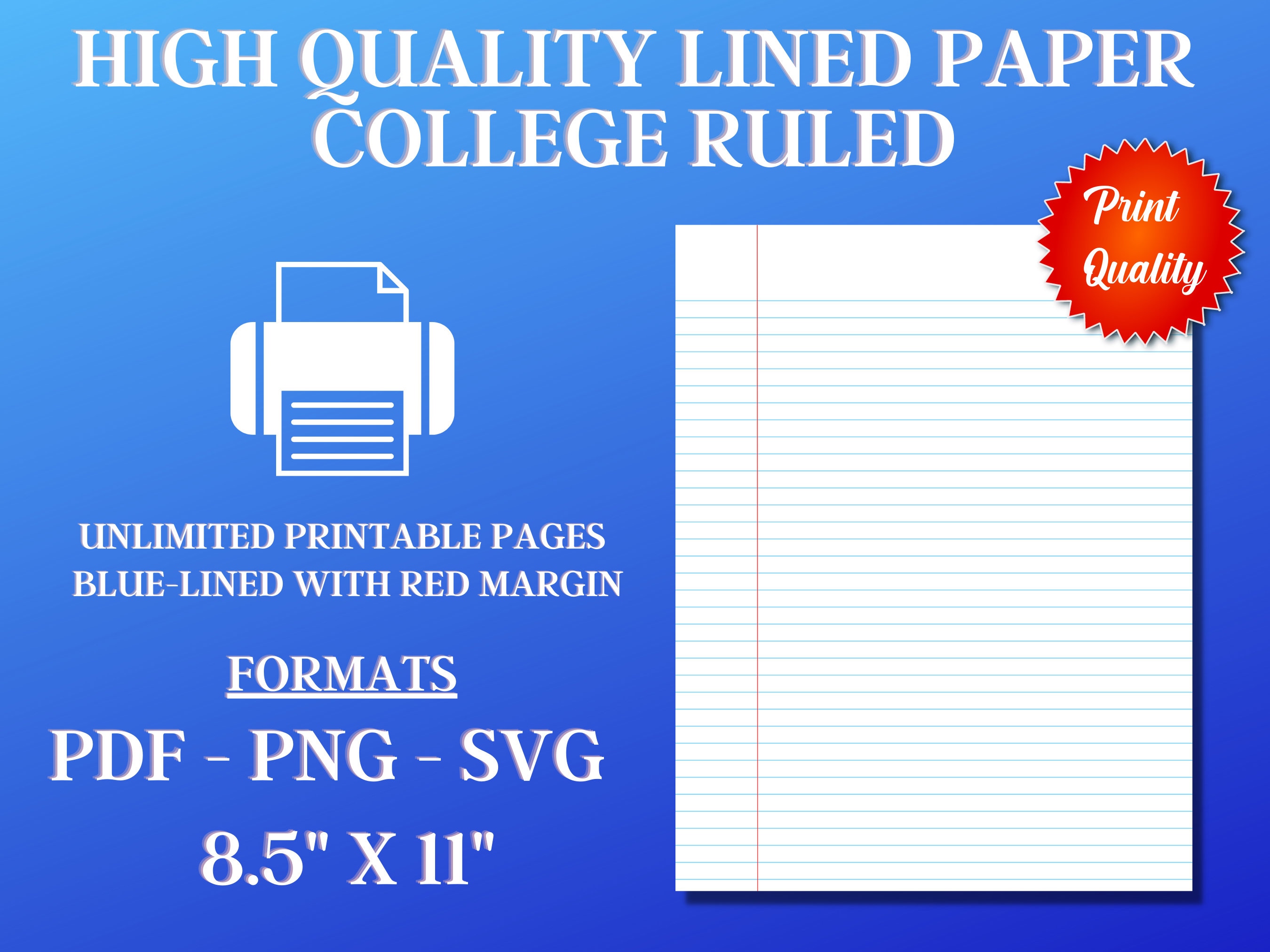 high resolution lined paper college ruled blue lined red etsy