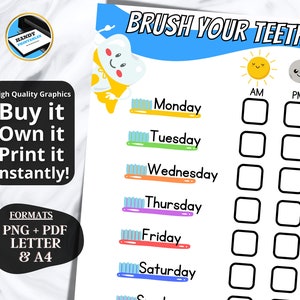 Kids Teeth Brushing Chart – Printable Weekly Checklist | Toddler Dental Routine | Teeth Brushing Schedule | Instant Download