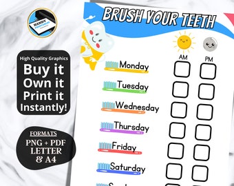 Kids Teeth Brushing Chart – Printable Weekly Checklist | Toddler Dental Routine | Teeth Brushing Schedule | Instant Download