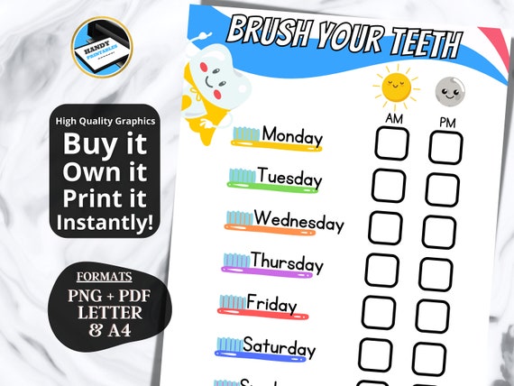 Brush Teeth Printable Kids Brushing Weekly Brushing - Etsy
